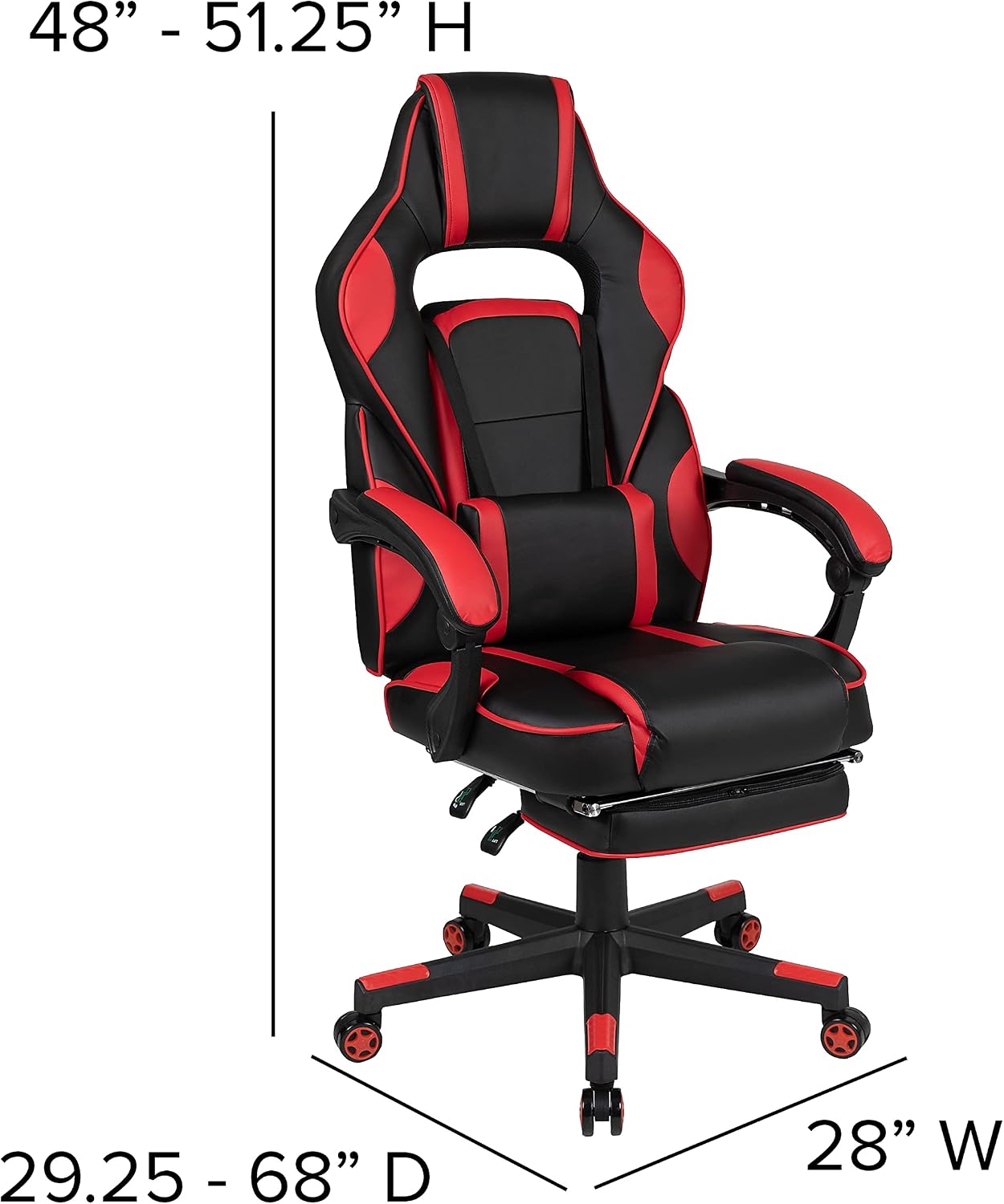 Flash Furniture X40 Gaming Chair Racing Ergonomic Computer Chair with Fully Reclining Back/Arms, Slide-Out Footrest, Massaging Lumbar - Red