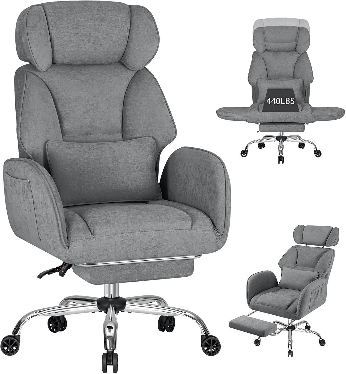 HOFFREE Criss Cross Chair with Wheels Ergonomic Office Chair with Reversible Armrest Wide Seat Comfy Desk Chair with Foot Rest for Gaming,Reading,Working(Grey)