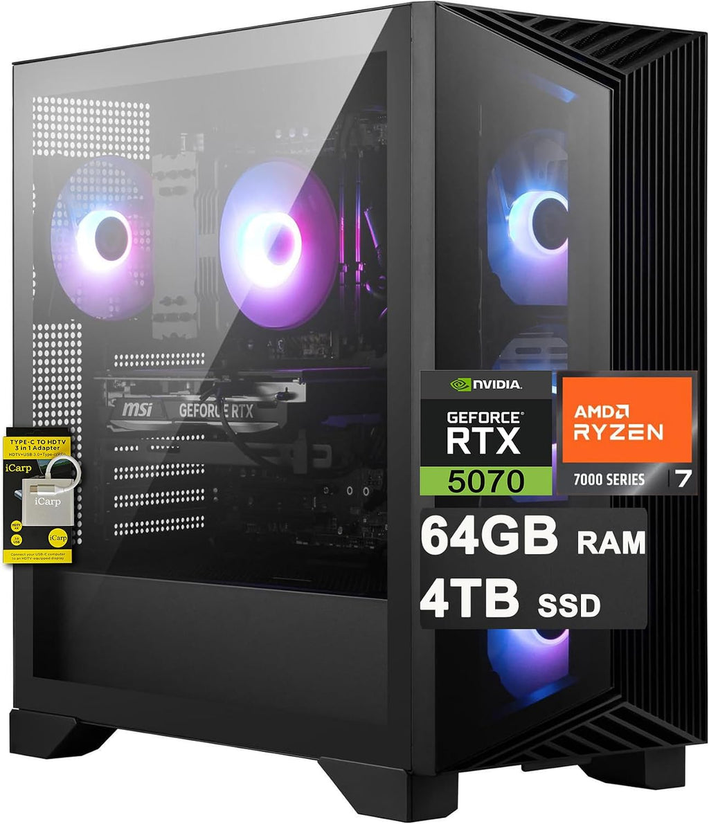 msi Aegis Z2 Gaming Desktop AMD 8-core Ryzen 7 7700 64GB DDR5 4TB SSD GeForce RTX 5070 DLSS4 (Up to 988 AI Tops) 750W 80+ Gold PSU ARGB Fan CPU Air Cooling Wi-Fi6E Win11 ICP Hub