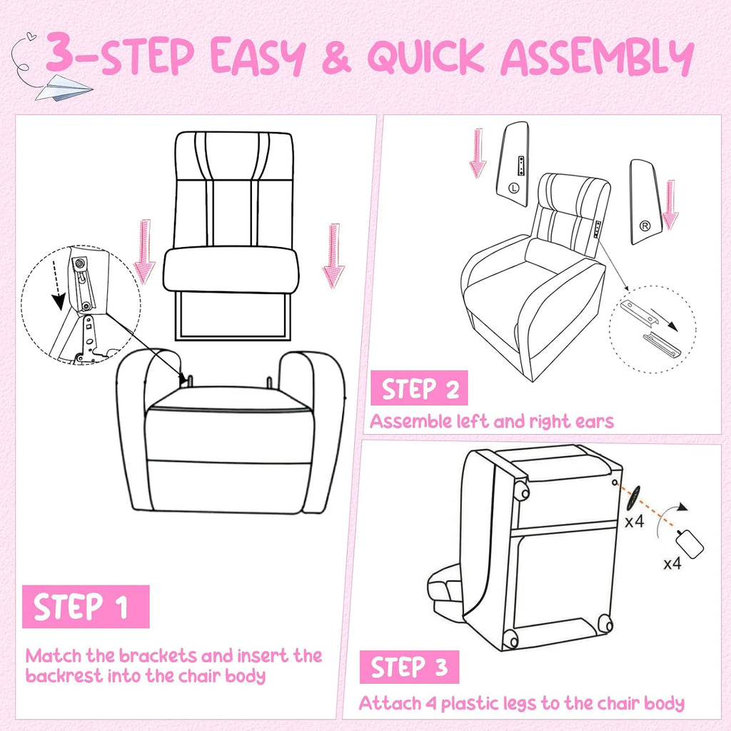 Costzon Kids Recliner, Gaming Recliner Chair w/Side Pockets, Footrest, Headrest & Lumbar Support for Kids Room & Play Room, Adjustable Racing Style Leather Sofa for Children Boys Girls (Pink, Black)