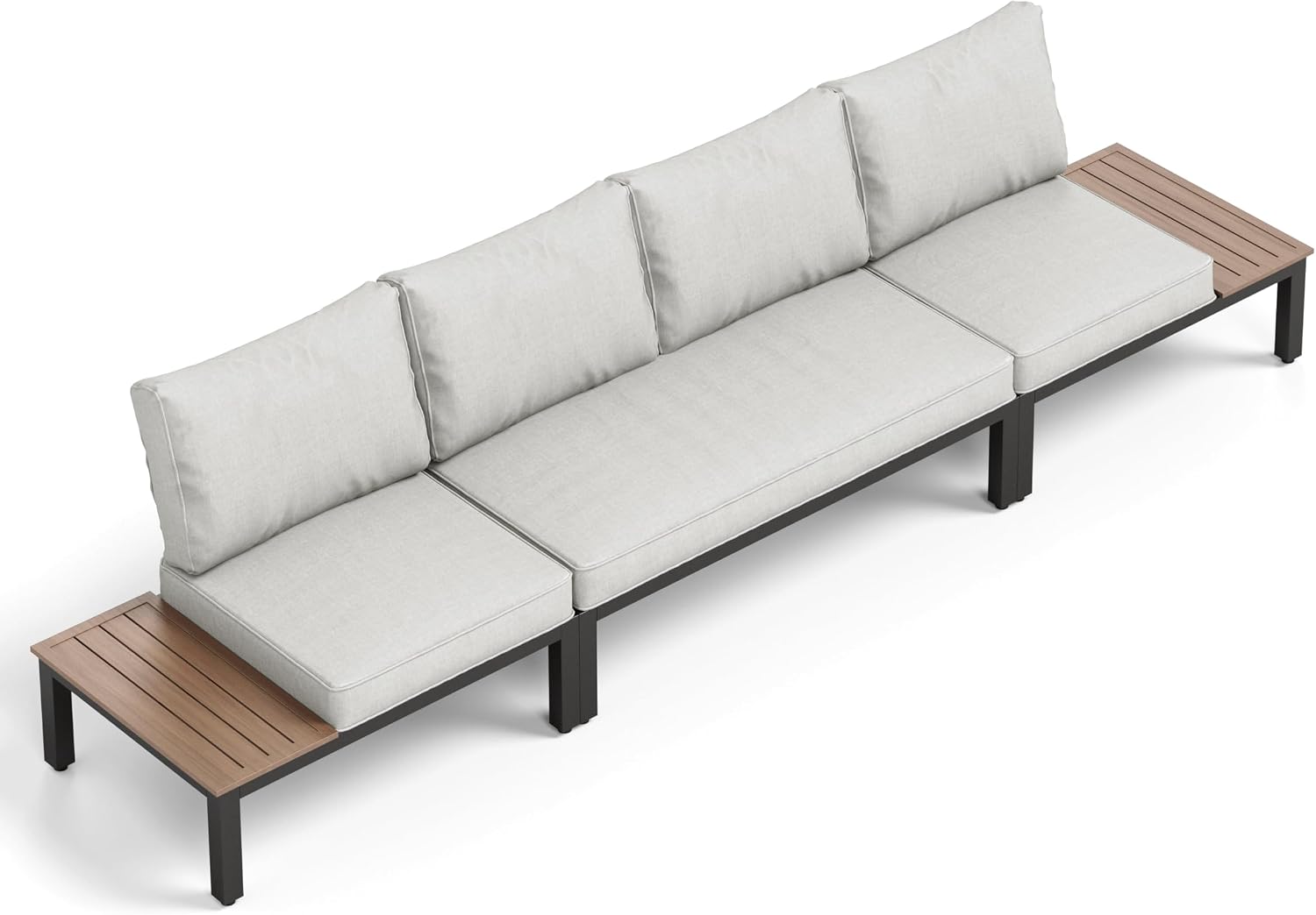 PHI VILLA 3 Pieces Outdoor Patio Furniture Set,Metal Frame Modern Outdoor Sectional Sofa Set,4 Seats Patio Conversation Sets with Coffee Table,for Poolside and Backyard,Light Grey
