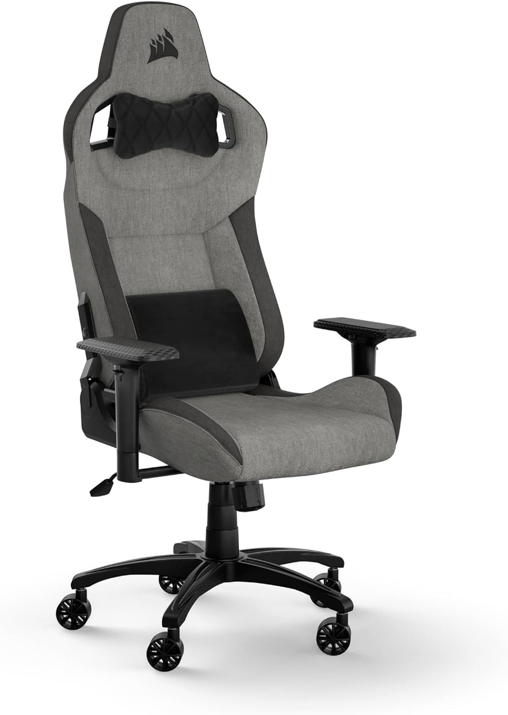 Corsair T3 Rush Fabric Gaming Chair (2023) – Racing-Inspired Design – Soft Fabric Exterior – Padded Neck Cushion – Memory Foam Lumbar Support – Adjustable Seat Height – Gray and Charcoal