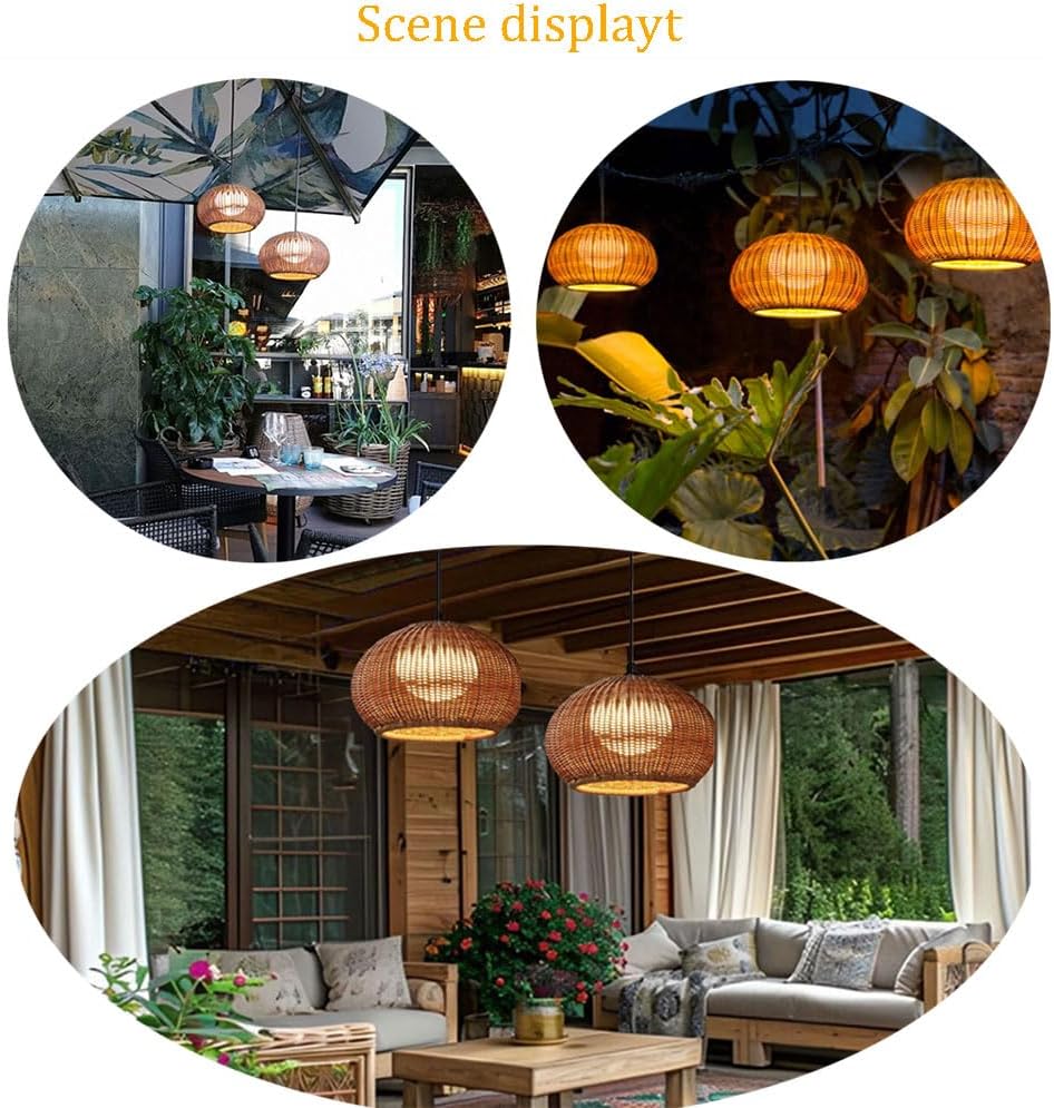 Plastic Rattan Pendant Lamp Shade Wicker Hanging Light Fixture E27 with Adjustable Cord Industrial Vintage Japanese-Style Hanging Lamp Garden Pavilion Farmhouse Restaurant Landscape Light