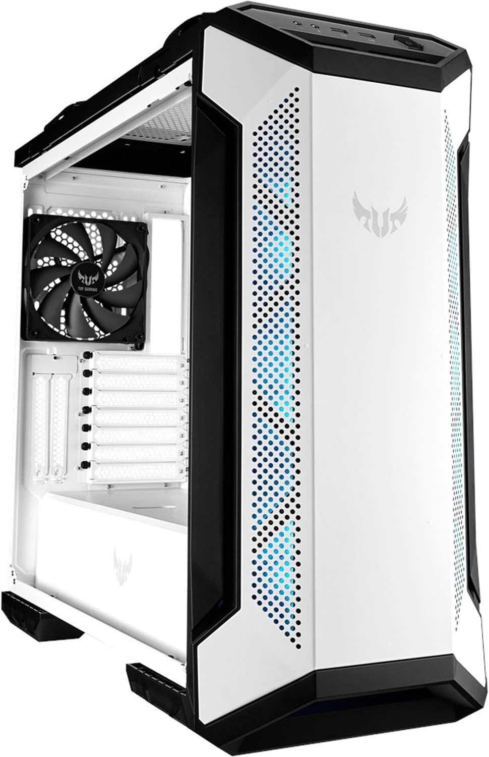 ASUS TUF Gaming GT501 White Edition Mid-Tower Gaming Case, EATX Support, Pre-Installed Four Fans, 2 x USB 3.1 Front Panel, Smoked Tempered Glass, Steel Construction