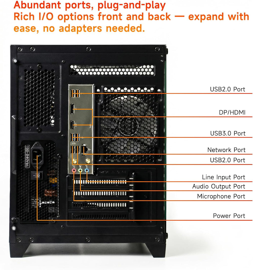 ALCPOK Gaming PC Desktop, AMD Ryzen 7 5700G 3.8GHz, 16GB DDR4 3200MHz RAM, 1TB NVMe SSD, 550W Bronze Power Supply, ARGB Fans,Tower Computer for Office,Photo Editing