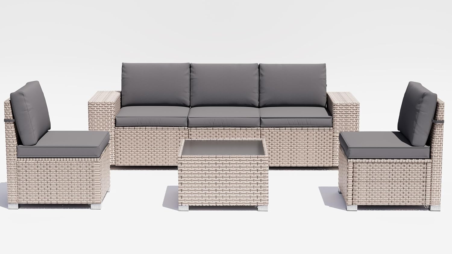 6 Pieces Patio Furniture Set, Outdoor Sectional Wicker Sofa with Thickened Cushions and Coffee Table, High Back Rattan Patio Conversation Sets for Garden Backyard, Grey