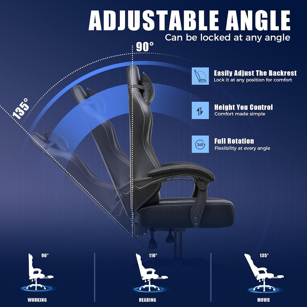 GTPLAYER Gaming Chair, Recliner Chair with Headrest & Lumbar Support, Linkage Armrest,Ergonomic Gaming Chair, High Back Office Home, Black