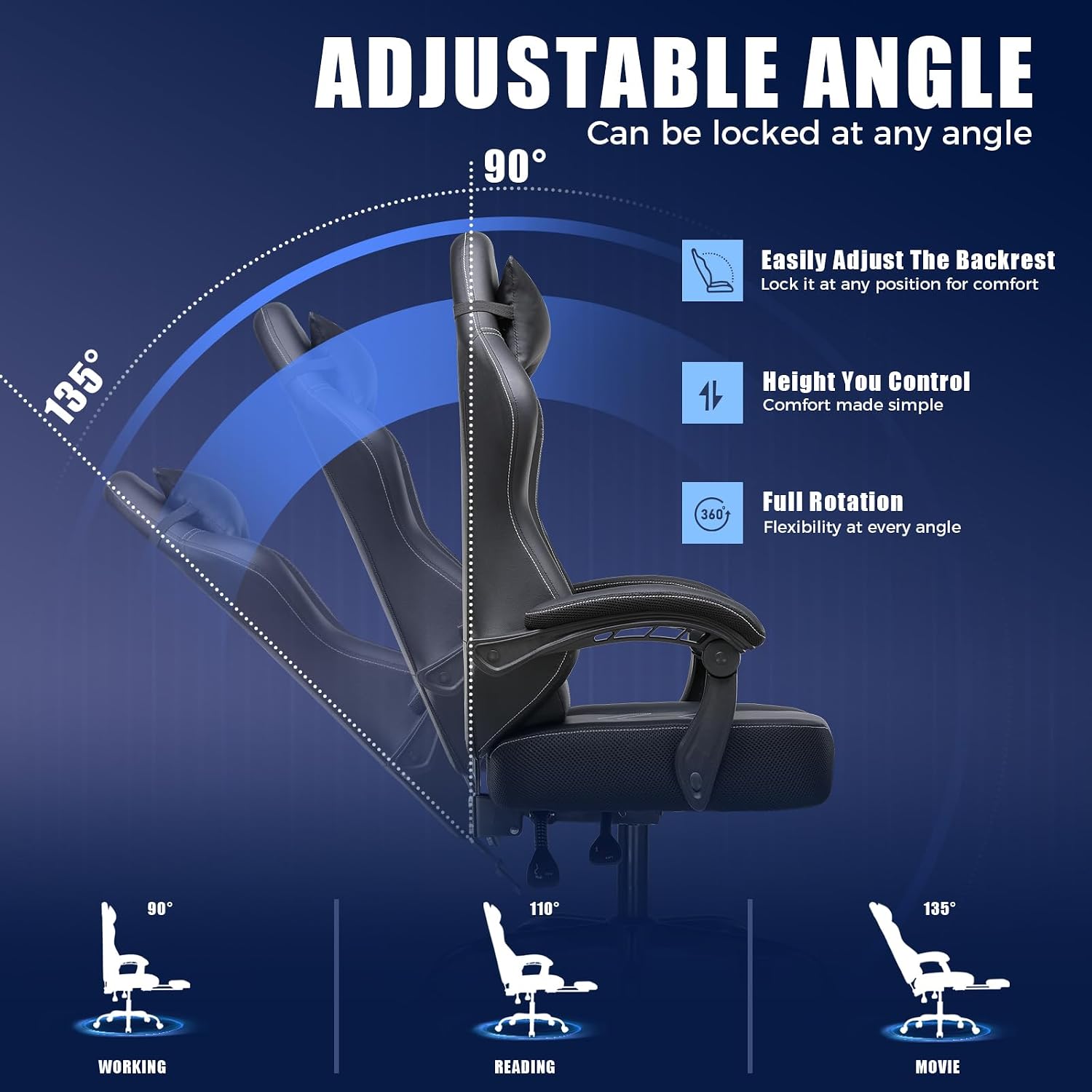 GTPLAYER Gaming Chair, Recliner Chair with Headrest & Lumbar Support, Linkage Armrest,Ergonomic Gaming Chair, High Back Office Home, Black