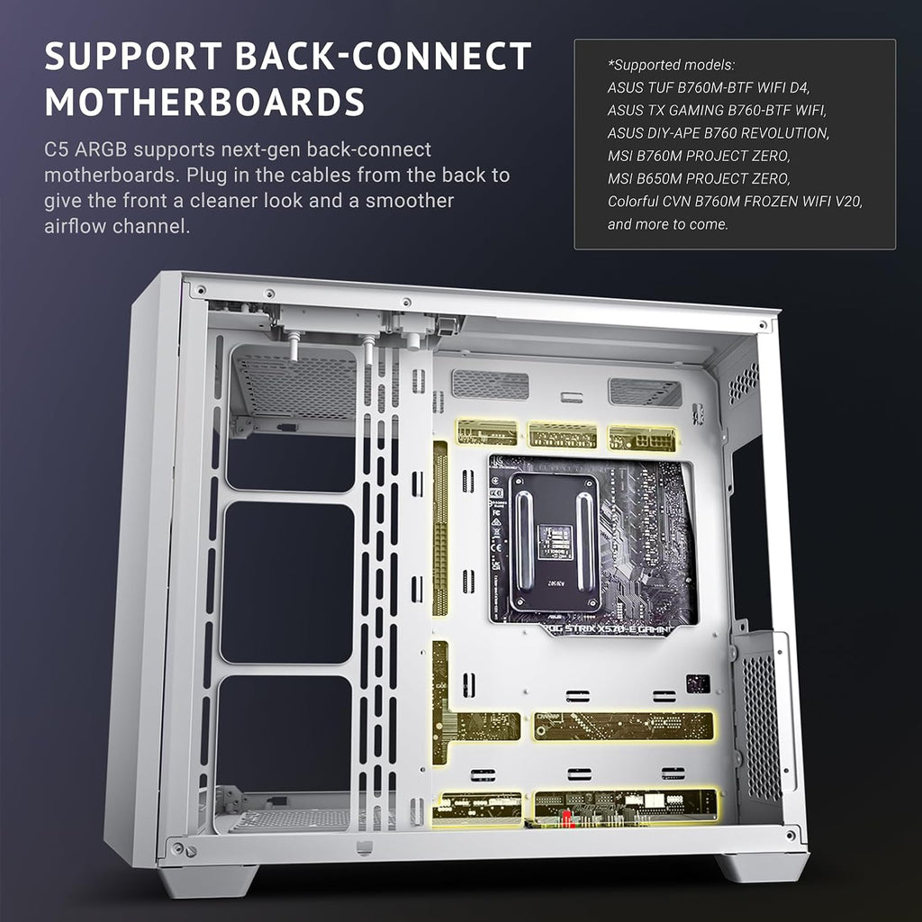Antec C5 ARGB White, Mid-Tower ATX PC Case, Seamless Tempered Glass Front & Side Panels, 7×120mm ARGB PWM Fans Included, Supports Up to 10 Fans, 360mm Radiator Support, Type-C 3.2 Gen 2