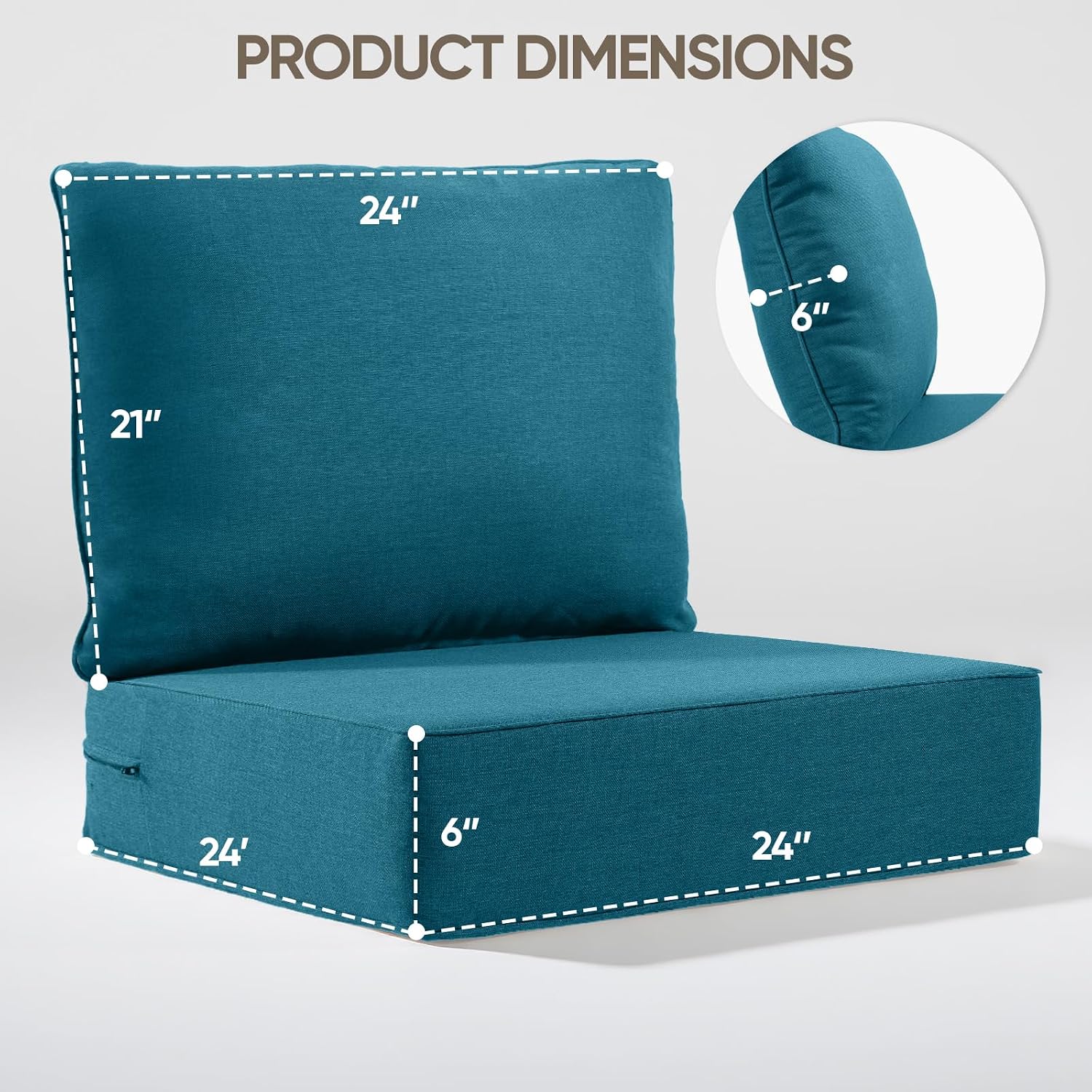6' Thick Outdoor Cushion, 24*24*6' Patio Furniture Cushions with Waterproof Patio Furniture Cushions with Removable Cover, 28D High Density Patio Cushion for Outdoor Furniture, Green-4pcs