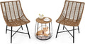 Tangkula 3 Pieces Outdoor Furniture Set with Pet House, Heavy Duty Metal Frame Patio Armless Chairs with Coffee Table, for Patio, Yard, Poolside, Garden (Light Brown)