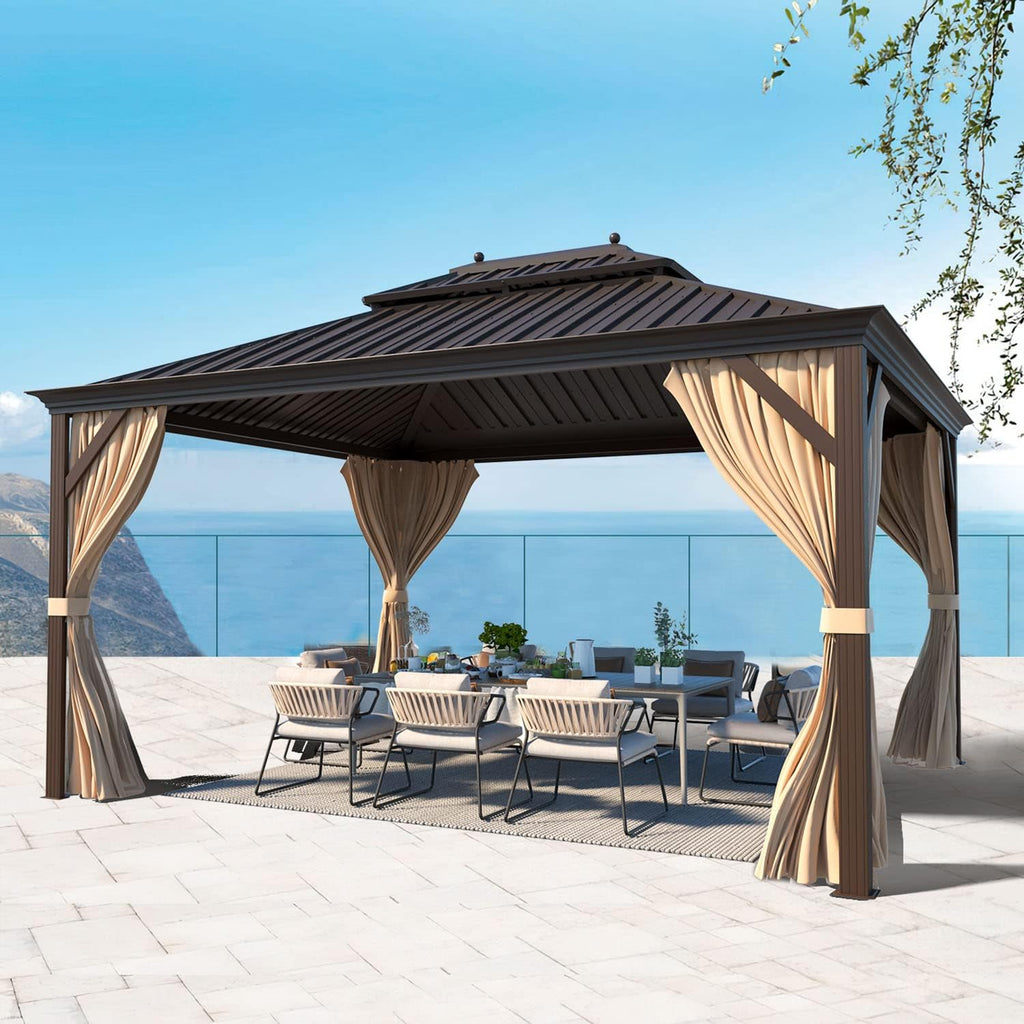 MELLCOM 10'x12' Hardtop Gazebo with Galvanized Steel Double Roof, Canopy Aluminum Frame, Curtains and Netting Included, Metal Outdoor Gazebos for Patios, Garden, Lawns, Parties