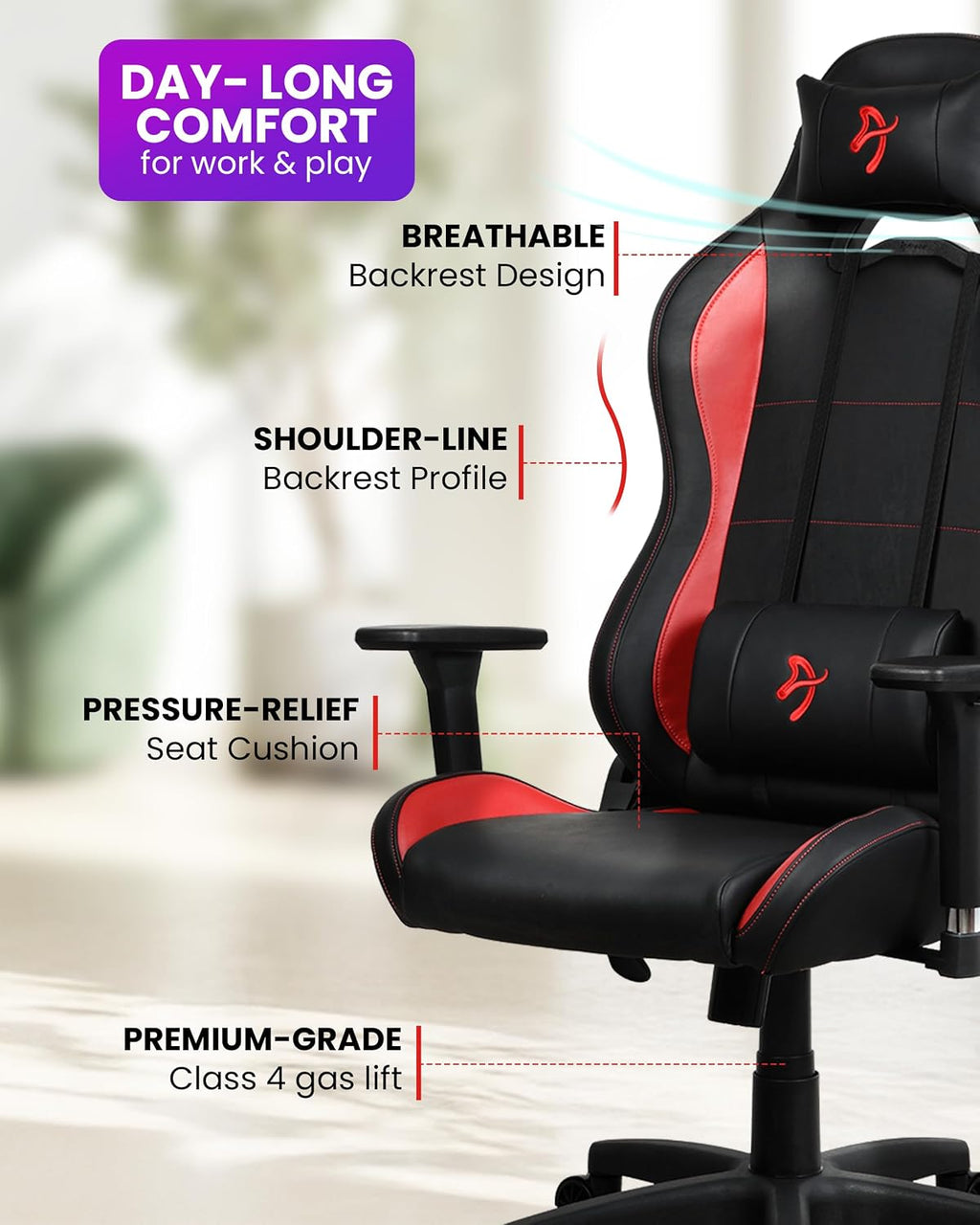 Arozzi Torretta Gaming Chair - Soft PU Ergonomic Gaming Chair for Adults Adjustable Backrest with Neck & Lumbar Pillows - Swedish Design Home Office Setup Professional Computer Chairs, Red
