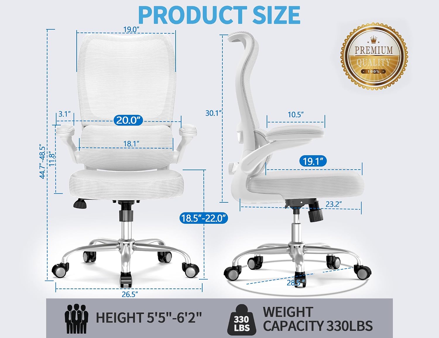 TRALT Ergonomic Office Chair - Desk Chair with Wave High Back Adjustable Lumbar Support Computer Chair - Gaming Chairs Mesh Backrest and PU Leather Seat for Home Reading Chairs to Adults(White)