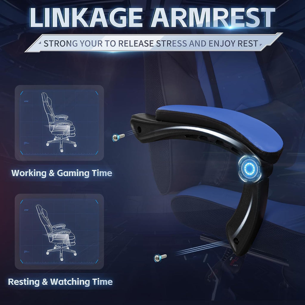 DL-win Gaming Chairs for Adults, Computer Chair with Footrest and Ergonomic High Back, Big and Tall Gamer Chairs with Massage Lumbar Support, 360° Swivel Height Adjustable Gaming Chair, Blue
