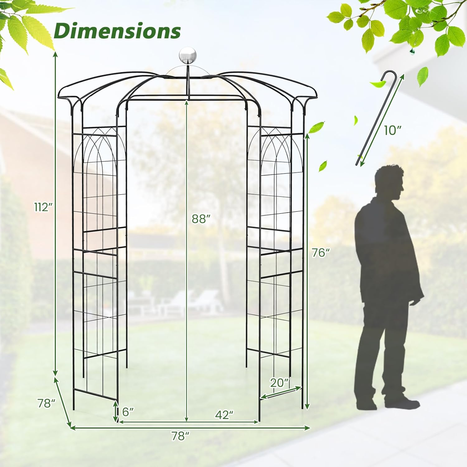 Giantex Birdcage Shape Gazebo - 9.3' H x 6.5' W Metal Arch Trellis for Climbing Plants Clematis Vines, French Style Pergola Pavilion Garden Arbor for Weddings Photoshoots Ceremony Party Outdoor Decor