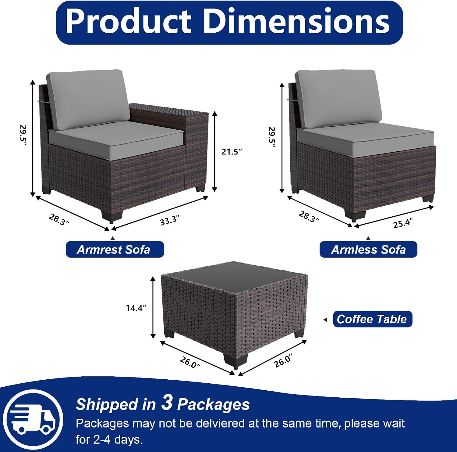 Outdoor Patio Furniture Set, 6 Pieces Outdoor Sectional Furniture High Backrest Patio Sofa, All-Weather PE Rattan Patio Conversation Set with Coffee Table & Cushions