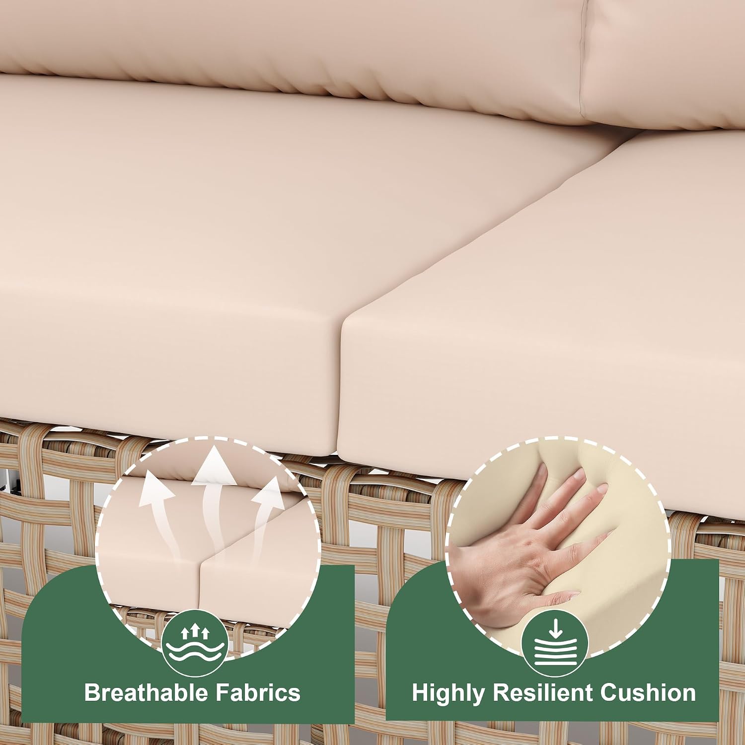 Patio Furniture Set, Small Outdoor Couch with Glass Coffee Table&Thick Cushion, Wicker L-Shaped Patio Couch, All-Weather PE Rattan Conversation Set for Garden, Poolside(3pcs Yellow&Beige)