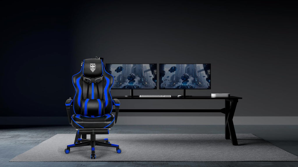 Vonesse Gaming Chairs for Adults, Gamer Chair with Footrest and Massage, Reclining Big and Tall Ergonomic Gaming Chair, Computer Chairs for Heavy People 300LBS (Blue/Black)
