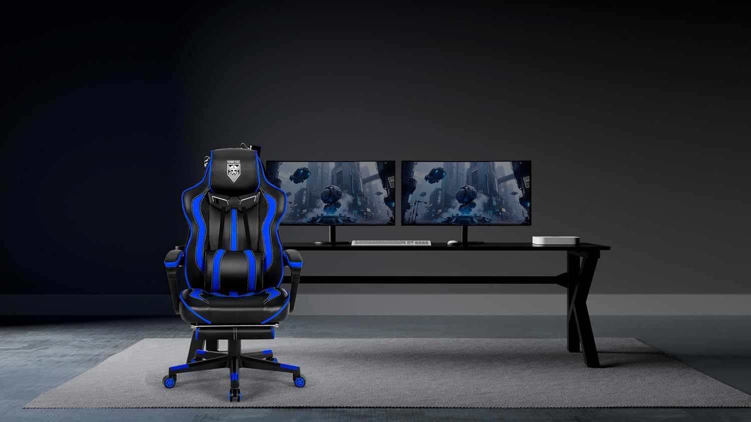 Vonesse Gaming Chairs for Adults, Gamer Chair with Footrest and Massage, Reclining Big and Tall Ergonomic Gaming Chair, Computer Chairs for Heavy People 300LBS (Blue/Black)