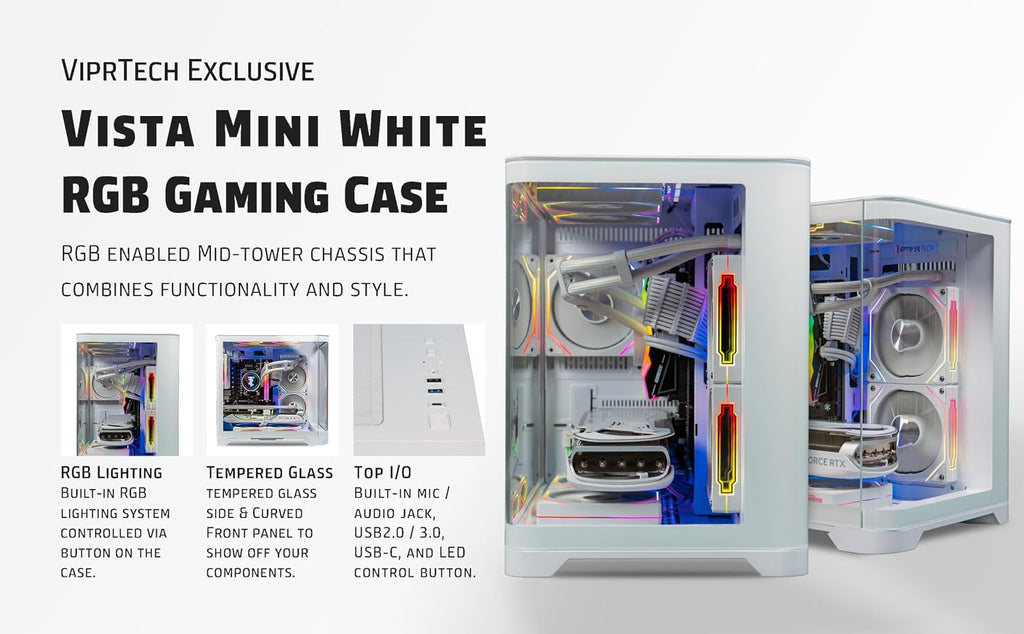 ViprTech Reaper 2.5 Gaming PC - AMD Ryzen 7 8700F (5.0Ghz Liquid Cooled), AMD RX 9060 XT 16GB, 16GB DDR5 RAM, 1TB NVMe SSD, 800W Gold PSU, VR-Ready, WiFi BT, Win 11, Desktop Computer Prebuilt, White