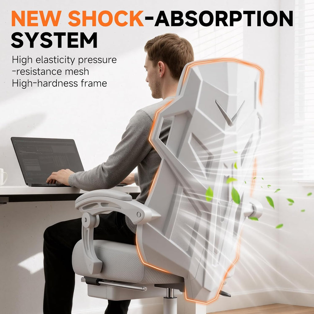 GTPLAYER Computer Chair with Adjustable Footrest, Ergonomic Gaming Chair with Headrest and Lumbar Support, Breathable Mesh Office Chair for Adults, High Back Reclining Desk Chair for Gaming and Office