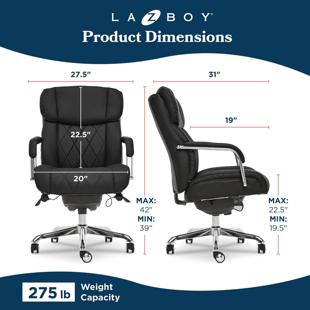 La-Z-Boy Sutherland Ergonomic Faux Leather Swivel Computer and Desk Chair, Black (CHR10048A)