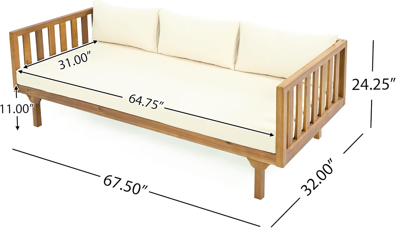 Christopher Knight Home Claremont Patio Sofa and Coffee Table Set, 2 Piece Outdoor Patio Furniture Set with Cushion, Acacia Wood 3 Seater Outdoor Sofa Daybed and Coffee Table Set, Teak+Beige