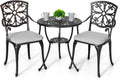 NUU GARDEN Bistro Set 3 Piece Outdoor All Weather Cast Aluminum Patio Bistro Set Patio Table and Chairs Set of 2 with Umbrella Hole and Grey Cushions for Backyard, Balcony, Lawn, Black
