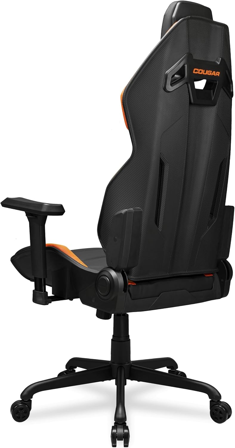 Cougar Hotrod Ergonomic and Comfortable Gaming Chair with Head and Lumbar Support, Steel Frame and Base, Reclining Backrest, Tilt Mechanism, Premium Hyper-Dura Leatherette, 3D Armrest, BK/Orange