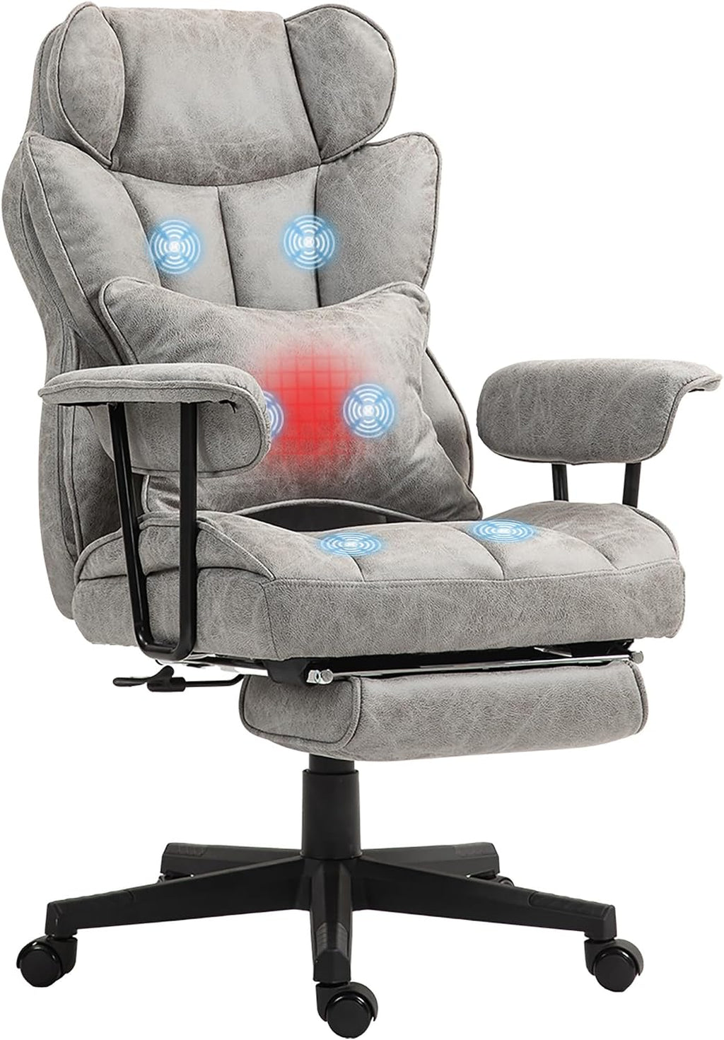 HOMCOM Massage Executive Office Chair with 6 Vibration Points, 400LBS Heated Big and Tall Office Chair with Foot Rest and Lumbar Support, Microfiber Reclining Computer Desk Chair, Gray