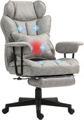 HOMCOM Massage Executive Office Chair with 6 Vibration Points, 400LBS Heated Big and Tall Office Chair with Foot Rest and Lumbar Support, Microfiber Reclining Computer Desk Chair, Gray