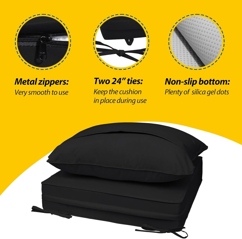 AAAAAcessories Outdoor Deep Seat Cushions, Waterproof, Fade-Resistant Patio Furniture Replacement Cushions, 23.5' x 25.5' x 5' + 23.5' x 19', Set of 4, Black