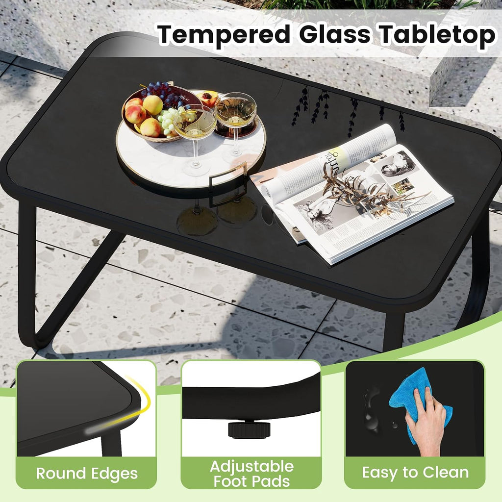 Tangkula 4 Piece Patio Furniture Set, Outdoor Rocking Bistro Set with 2 Rocking Chairs, Loveseat & Tempered Glass Coffee Table, Porch Rocker Chair Conversation Set for Balcony Poolside Garden
