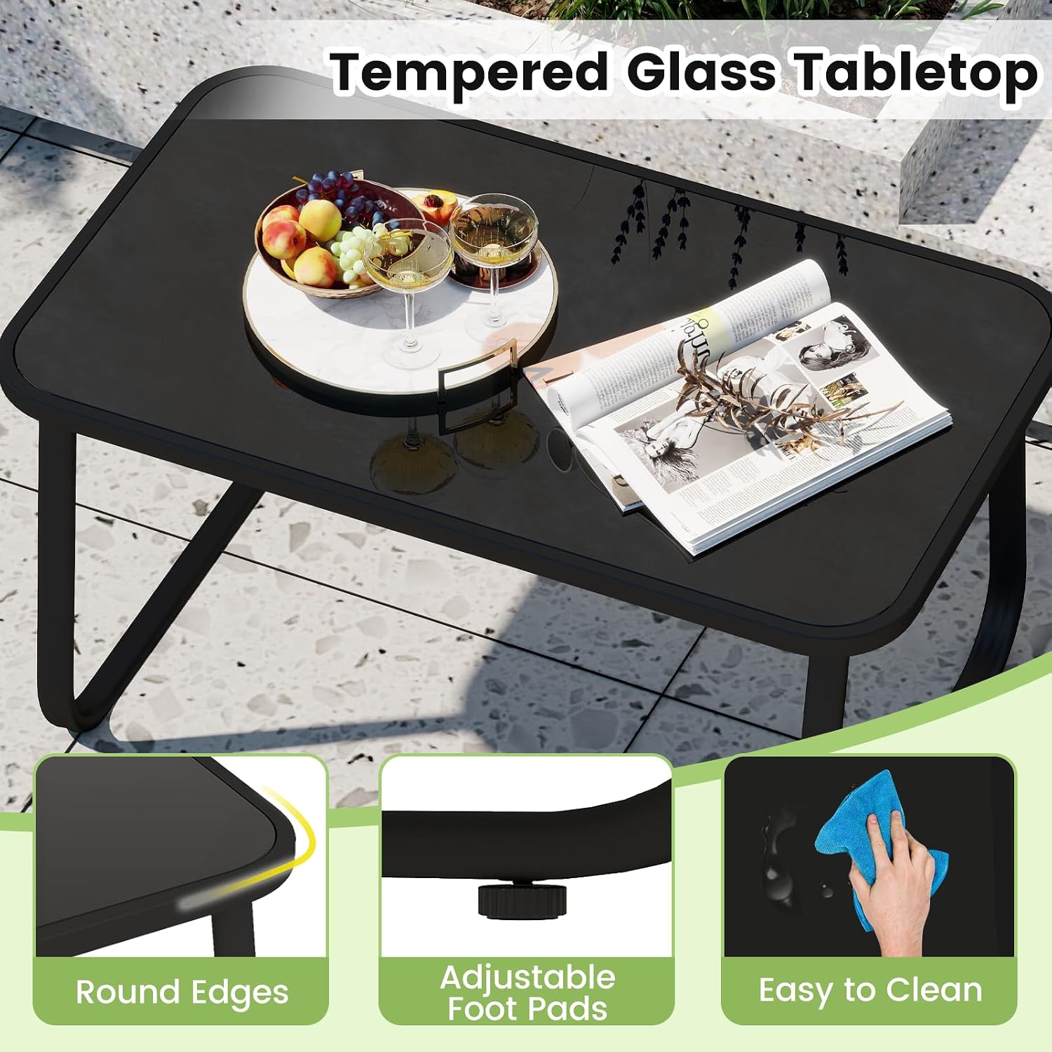 Tangkula 4 Piece Patio Furniture Set, Outdoor Rocking Bistro Set with 2 Rocking Chairs, Loveseat & Tempered Glass Coffee Table, Porch Rocker Chair Conversation Set for Balcony Poolside Garden