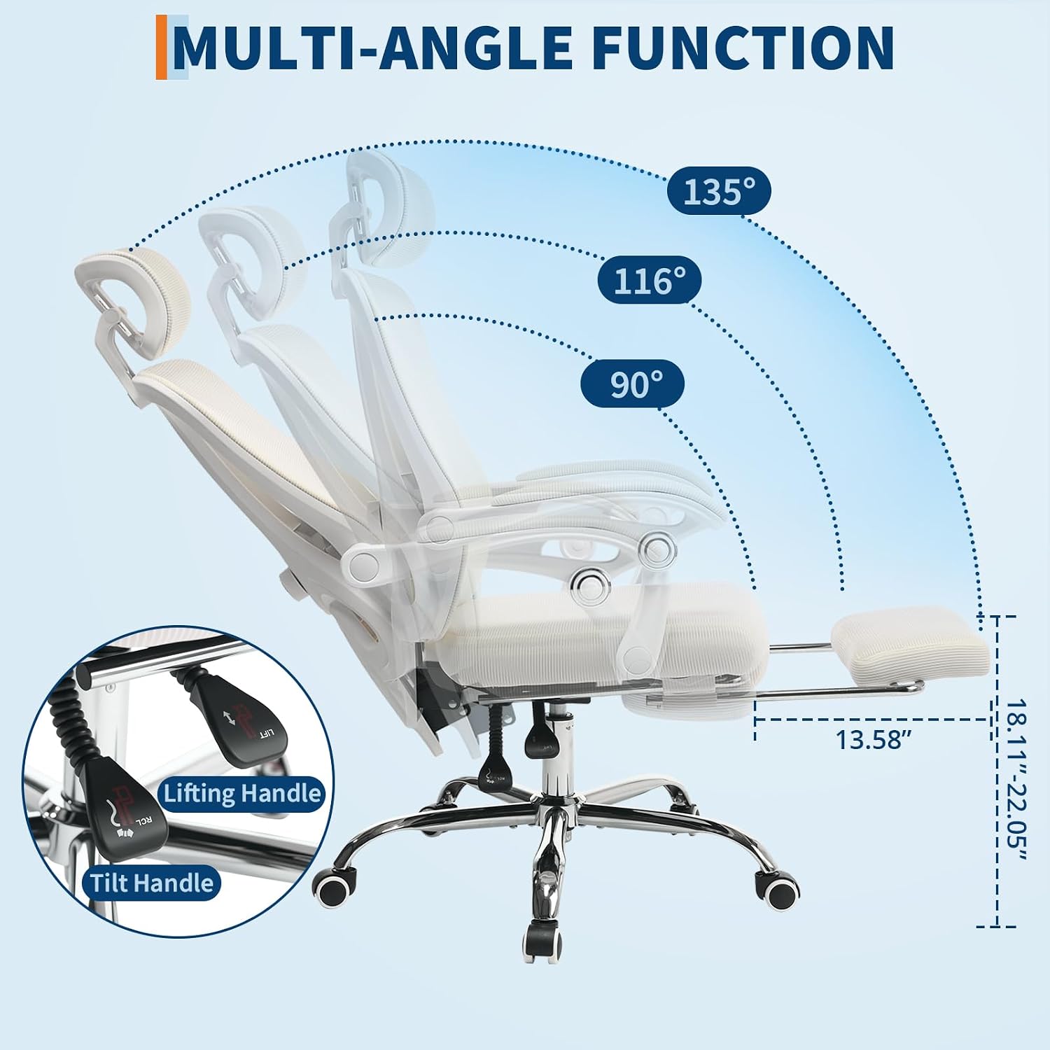 GarveeHome High Back Ergonomic Office Chair with Mesh Back, Retractable Footrest, Adjustable Headrest & Lumbar Support – Wide Computer Desk Chair with Wheels for Home Office or Bedroom, Beige
