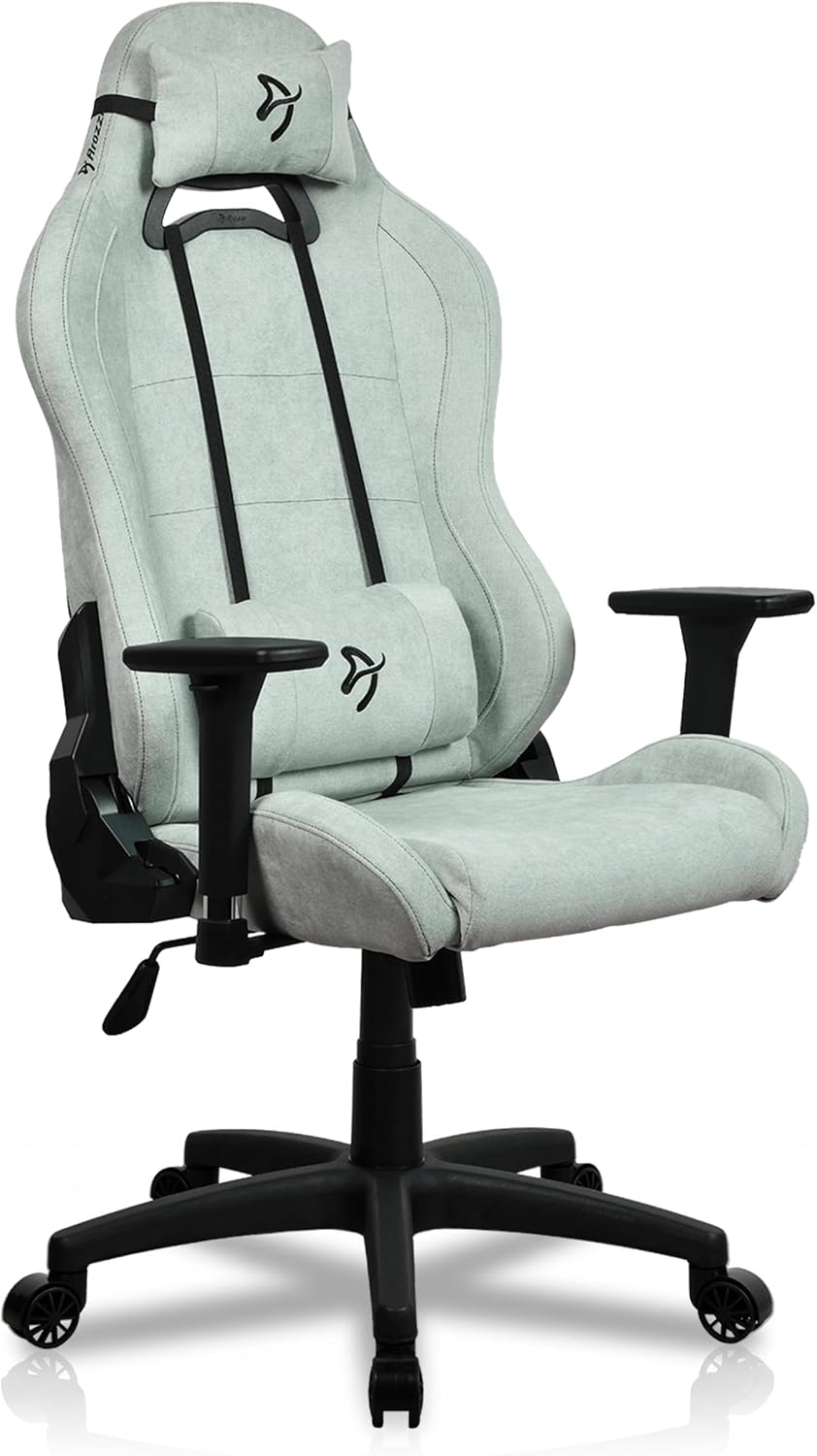 Arozzi Torretta Soft Fabric Gaming Chair, Breathable Fluid-Repellent Ergonomic Office Chair with Adjustable Height, 3D Armrest & 2 Supportive Pillows (Pearl Green)