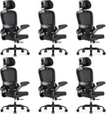 TRALT Ergonomic Office Chair - Desk Chair with Adjustable Headrest Lumbar Support Computer Chair - Mesh Comfy Chair with Flip-up Armrests - Gaming Chair for Adults Home Office PU, Black, Pack of 6