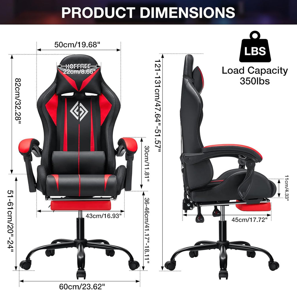 HOFFREE Gaming Chair Massage with LED RGB Lights and Footrest Ergonomic Computer Chair High Back Video Game Chair with Adjustable Lumbar Support Linkage Armrest Red and Black