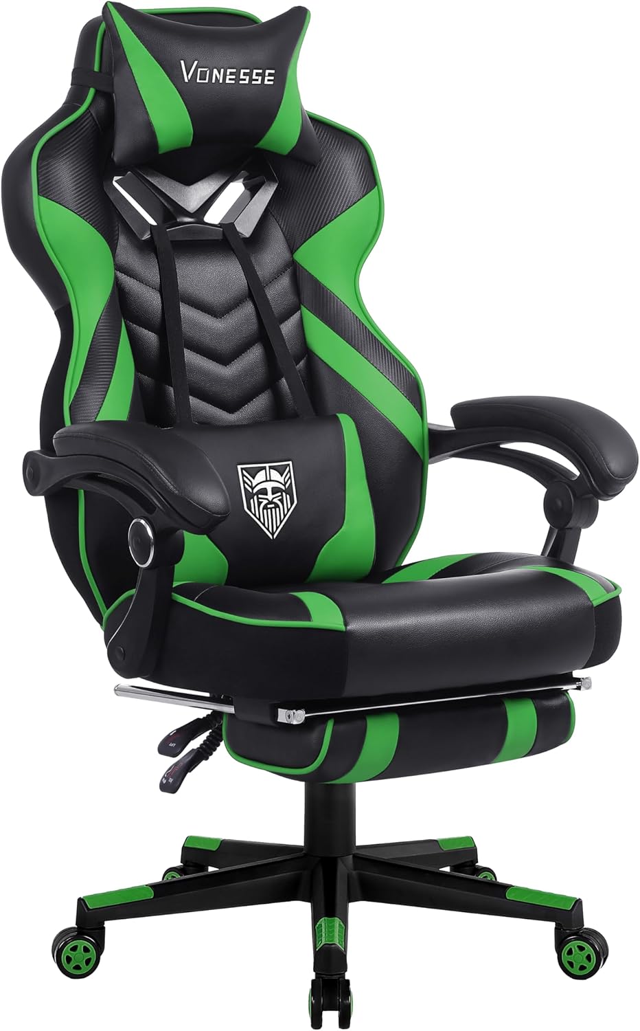 Vonesse Gaming Chair, Big and Tall Gaming Chair with Footrest and Massage, Gaming Chairs for Adults with Lumbar Support, Ergonomic High Back Computer Chair with Pocket Spring Cushion (Green/Black)