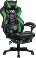 Vonesse Gaming Chair, Big and Tall Gaming Chair with Footrest and Massage, Gaming Chairs for Adults with Lumbar Support, Ergonomic High Back Computer Chair with Pocket Spring Cushion (Green/Black)