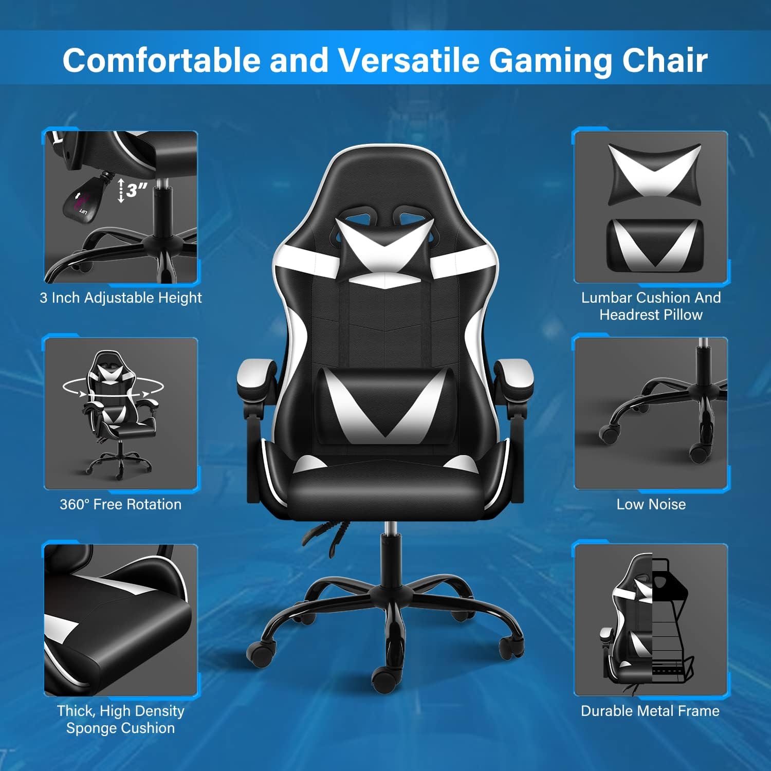 Simple Deluxe Gaming Chair, Big and Tall Gamer Chair, Racing Style Adjustable Swivel Office Chair, Ergonomic Video Game Chairs with Headrest and Lumbar Support