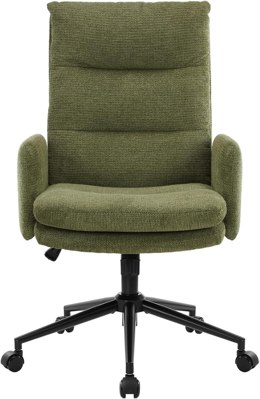 IWMH High-Back Home Office Chair,Upholstered Desk Chair with Armrests,Height Adjustable Armchair with Wheels, Swivel Office Desk Chair, Ergonomic Computer Task Chair, Leisure Armchair Cashmere (Green)