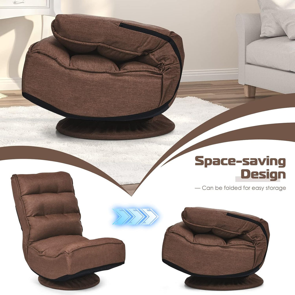COSTWAY Folding Floor Chair, Adjustable 5-Position Video Gaming Chair with 360 Degree Swivel, Detachable Cover, Padded Backrest, Multipurpose Living Room Floor Lounger for TV Reading Playing, Coffee
