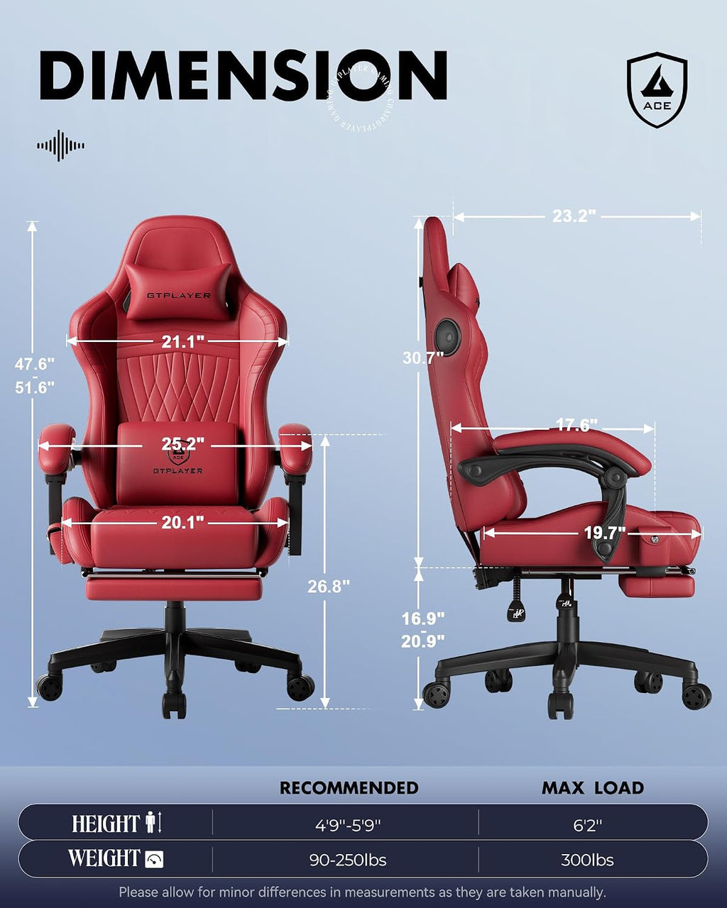 GTPLAYER Gaming Chair for Adults, Ergonomic Video Game Chairs, Footrest & Linkage Armrest, Reclining High Back Silla Gamer with Speakers for Home Office, Ace Pro, Wine Red