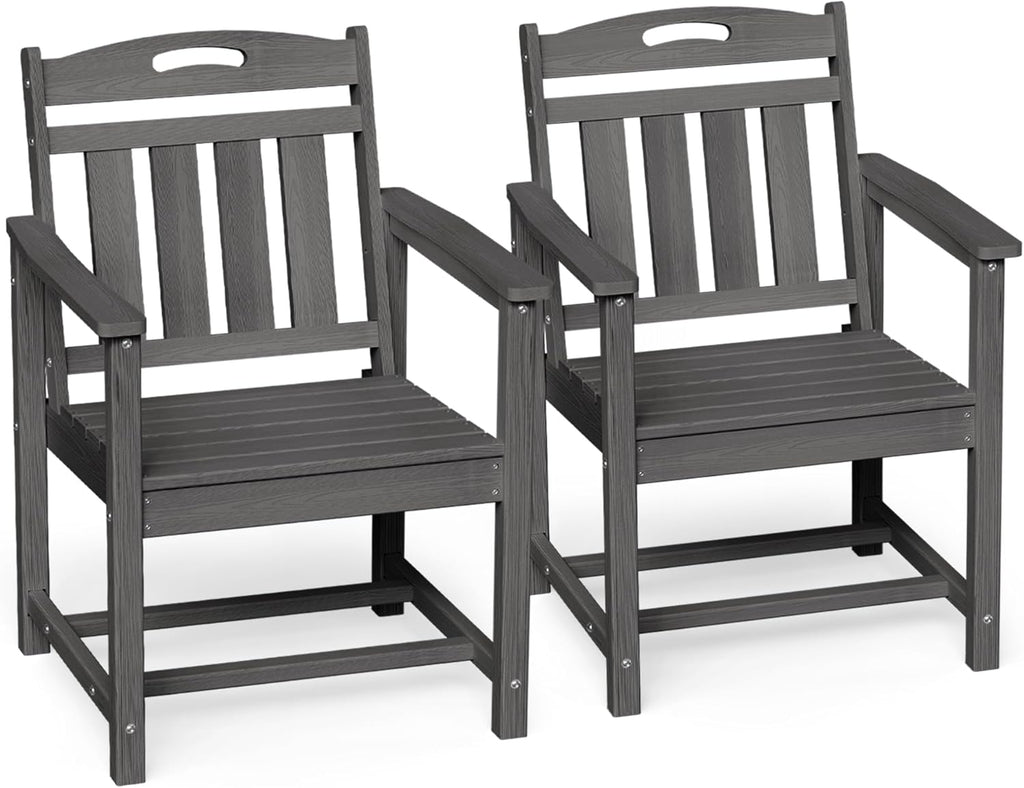 Ciokea HDPE Outdoor Patio Dining Chairs Set of 2, All-Weather Porch Chair with Wide Seat, Durable Outdoor Furniture for Backyard, Garden, Lawn & Poolside, Grey