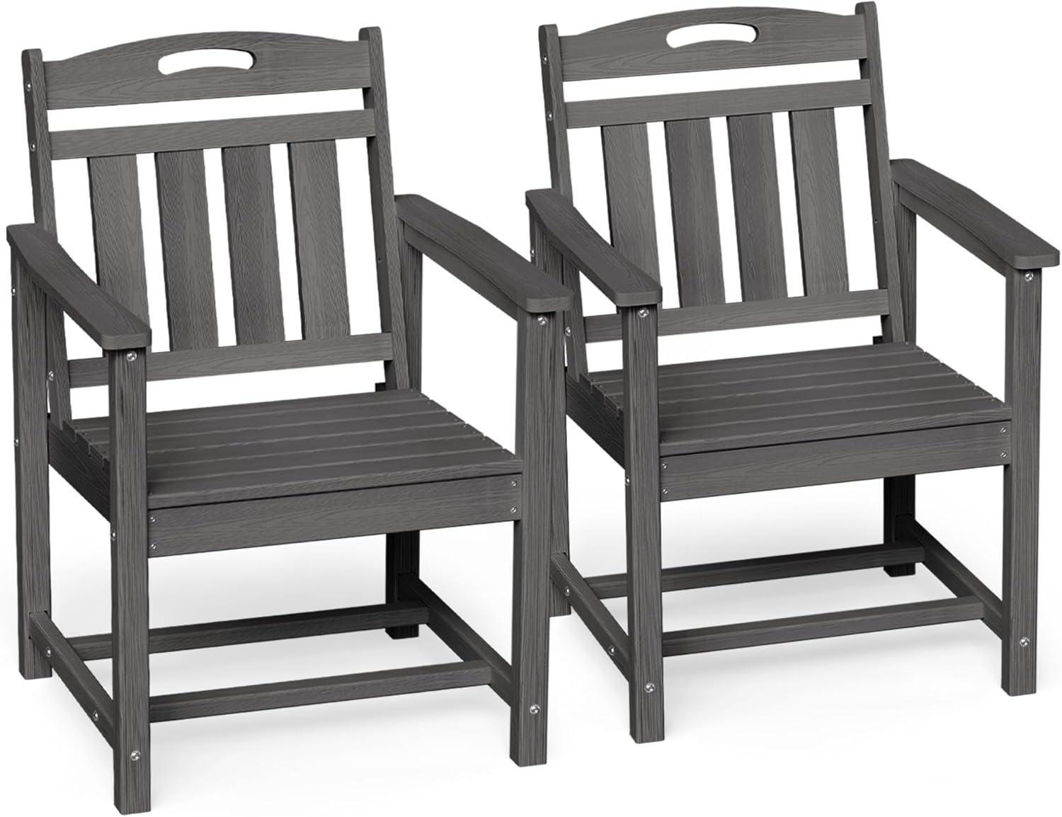 Ciokea HDPE Outdoor Patio Dining Chairs Set of 2, All-Weather Porch Chair with Wide Seat, Durable Outdoor Furniture for Backyard, Garden, Lawn & Poolside, Grey
