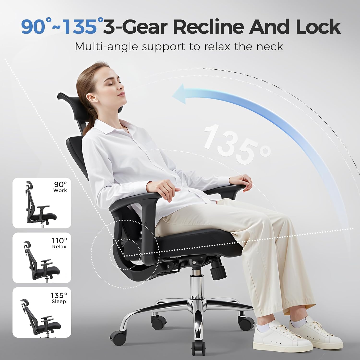 COMHOMA Office Chair Ergonomic Big and Tall Gaming Chair 350 LBS with 3D Adaptive Lumbar Support & Headrest, High Back Swivel Mesh Desk Chair Comfy for for Long Hours Work, ErgoFlex-P26, Black