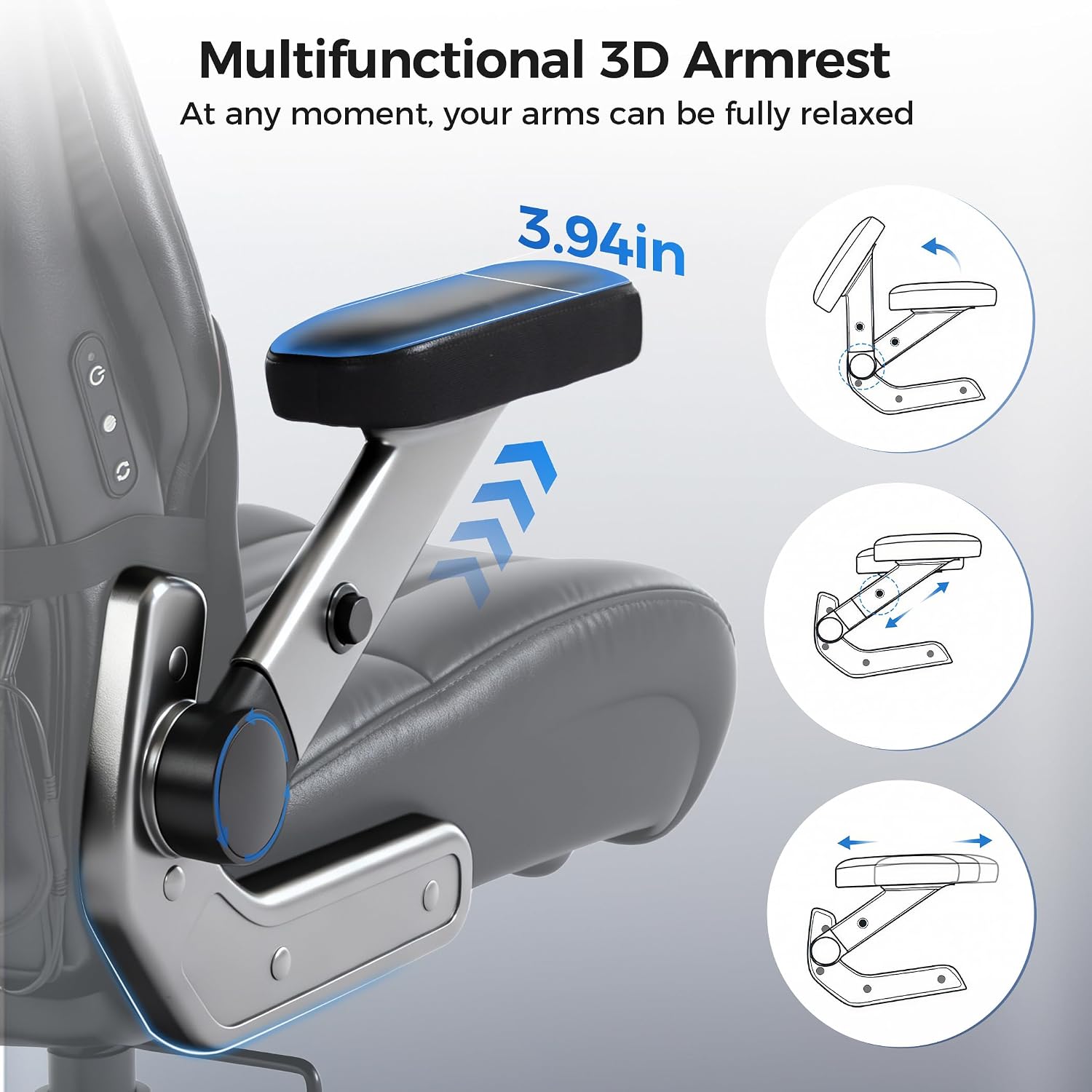 600LBS Big and Tall Massage Office Chair, Extra Wide Seat - 3D Kneading Massage & Heat Office Chair with Heavy Duty Metal Base, 3D Flip Arms, Leather Ergonomic with Thick Spring Cushion