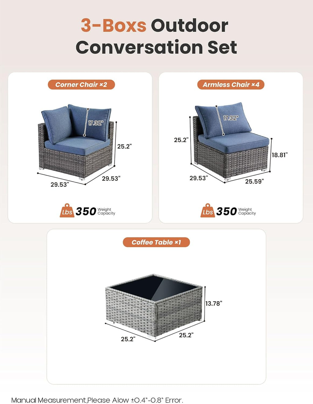 ovios Outdoor 7 Piece Coversation Set with Coffee Table,Sectional Patio Furniture Set with All-Weather Wicker Sofa,Modern Outside Couch for Balcony Backyard Pool, Dark Grey